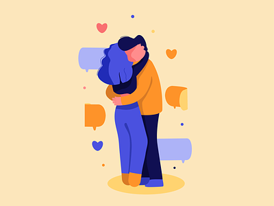 Couples in love 3d blue boy feelings girl heart illustration love messenger orange pink vector