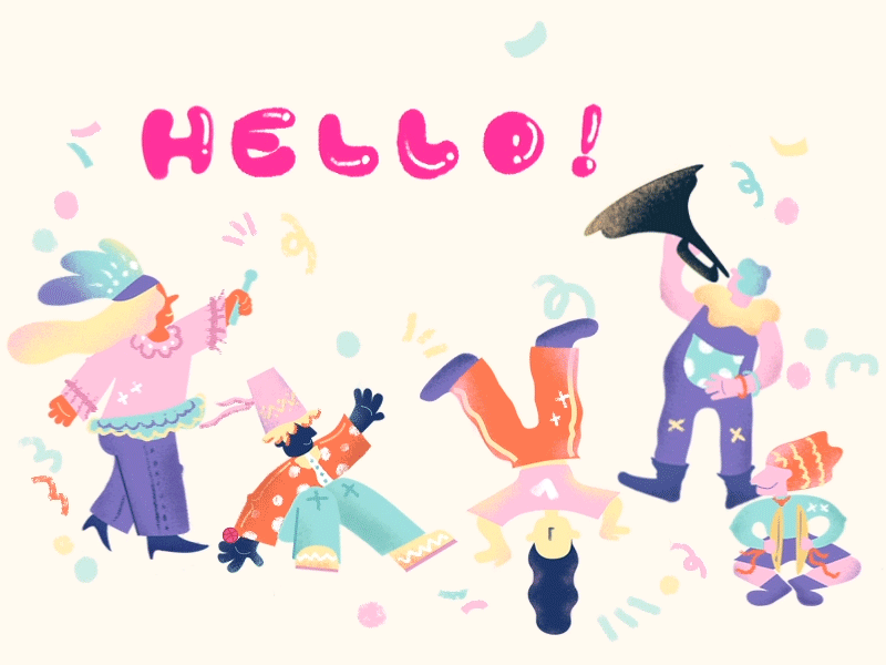 Hello Dribbble! character color. dynamic illustration