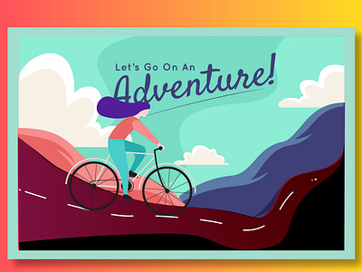 Let's go on an adventure illustration adobe adventure art car colorful design flat design girl cyciling graphic design illustration mountains ui ux vector website