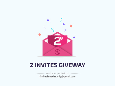 2 Dribble Invitation giveway 2 mail design drawing dribbble dribbble invite dribbble main dribble flat flat design graphic design icon illustration invitation invitation card mail pink color portfolio vector