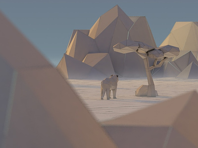Low Poly 3D Lion in the desert