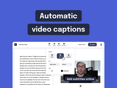 Automatic Subtiltes by Type Studio on Product Hunt editing editor interface product hunt subtitle subtitles text text based transcription ui ux video
