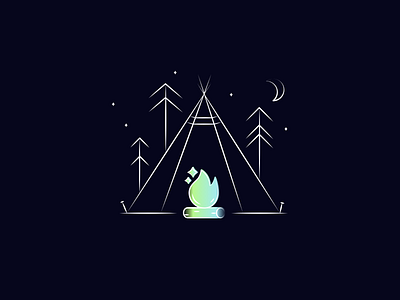 Tent Illustration for Reevo AR Autonomous Car Concept bonfire branding campfire concept dark mode design fire forest illustration illustrator landing page design landingpage tent vector