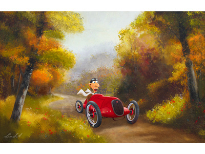 Car auto racing autumn car cartoon driver illustration road