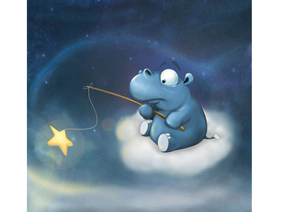 Little hippo bedtime character comic fisherman hippo hippopotamus night