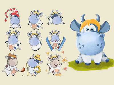A Cute Cow animal bull calf cartoon cattle character comic cow drawing graphic illustration
