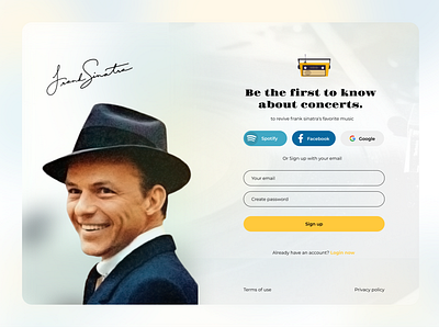 Daily ui challenger 001 - Frank Sinatra sign up concert daily ui daily ui 001 daily ui challenge dailyui jazz concert music concert