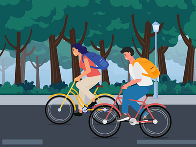 Bicycle Race 2d animation after effects animation bicycle boy character cute cycle design forest gif girl illustration motion nature race road trees video animation