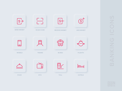 Banking Mobile Application Icons banking icon pack icon set iconography icons mobile app neumorphic neumorphism