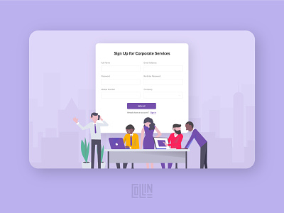 Sign-Up Page for Corporate Services corporate create account edtech education flat illustration login page login screen login ui online course online learning register page registration form signup form signup page signup screen signup ui vector illustration web design website website design