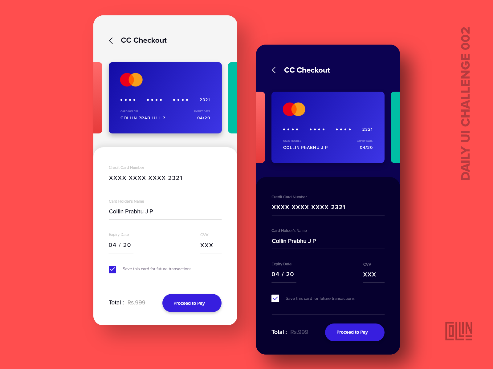 Day 002 ( Credit Card Checkout ) - Daily UI Challenge by Collin on Dribbble