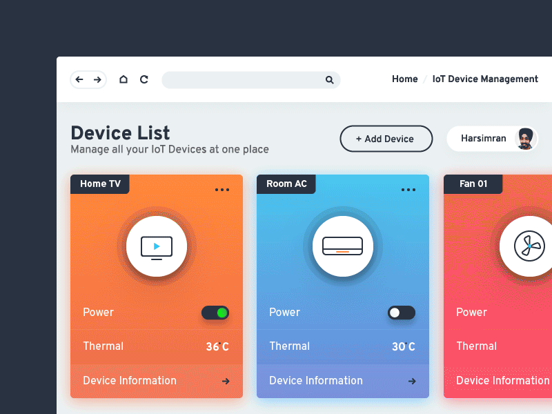 IoT Devices Management Panel animation app design flat icon typography ui ux vector web