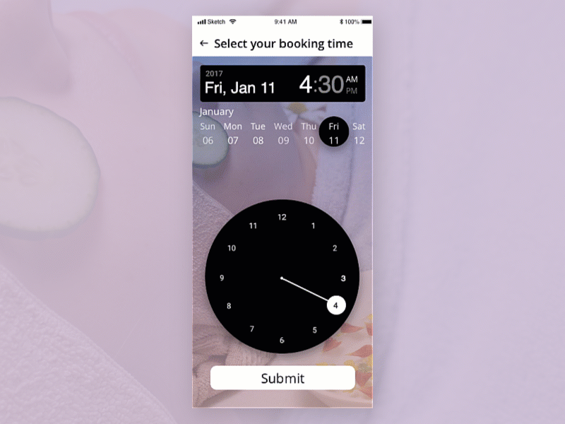 Appointment Date and Time Picker animation app booking booking app booking form clean app date picker date range date selector design interaction design lifestyle picker principle principleformac selector time ui uidesign ux