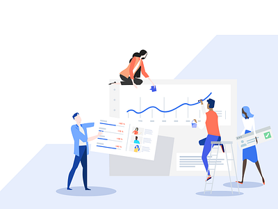 Data Simplified blue building data flat design people teamwork