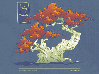 Bonsai Twintrunk Illustration autumn bonsai graphic design harmony illustration japan leafs nature tree vector graphics