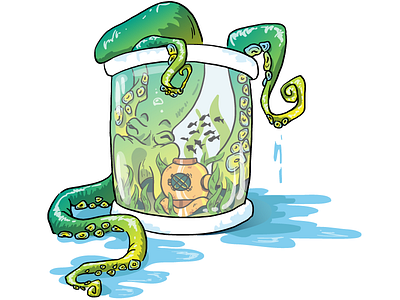 Snuggle snuggle aquarium art design digital graphic illustration octopus vector water