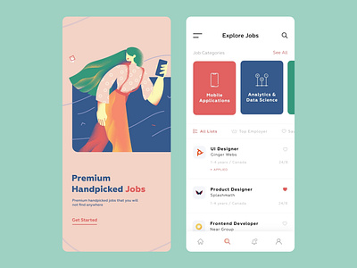 Job Search App app application colors company design find find job illustration job job board job listing minimal search typography ui ui ux uidesign uiux ux web