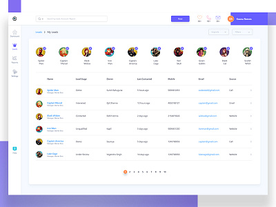 Lead Management System - My Leads app dashboard generation lead list steps tab table uiux web