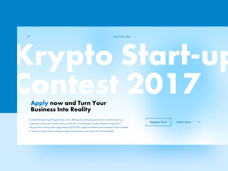 Landing page for Start-up contest kryptolabs minimal startup website