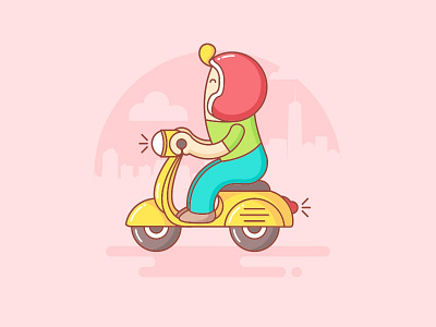 Scooter art design flat fun illustration life people retro ride scooter simple vector