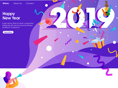 New Year Landing Page app art branding design flat illustration typography ui ux vector web website