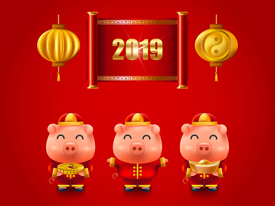 Chinese New Year 2019 2019 art character chinese chinese new year design illustration pig vector