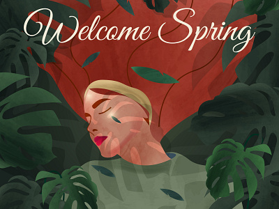 Welcome Spring art brush character design flat illustration illustrator spring vector water color