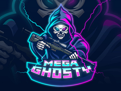 Mega Ghosty E-Sport Logo app art branding character design esports esports logo game gaming icon illustration logo mascot mascot logo ui ux vector web website