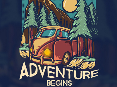 Adventure Begins adventure apparel design art branding car design explore illustration logo nature outdoor tshirt design typography van wanderlust