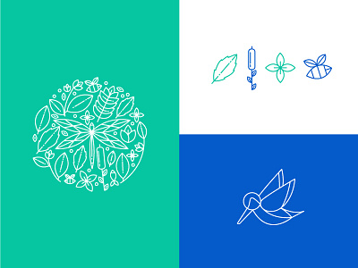Nature Icons bird blue design flowers green icons leaves nature outlines stroke