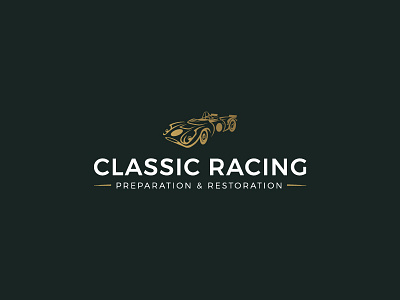 Classic Racing Logo car classic design gold green logo mechanics negative space racing