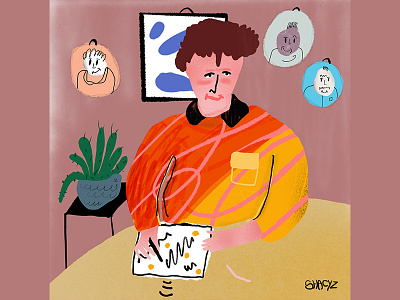 The artist in his studio(apartment) color design grain graphic design illustration logo