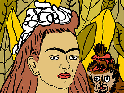 Frida Kahlo and her monkey art color design frida kahlo graphic design illlustrated illustration monkey old art plnts shacy doodles