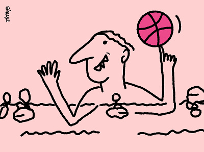 My first Dribbble rebound in the pool art color design dribbble dribbble ball graphic design illustration pink shacy doodles vector