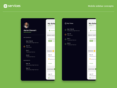 Services Mobile - Sidebar layout