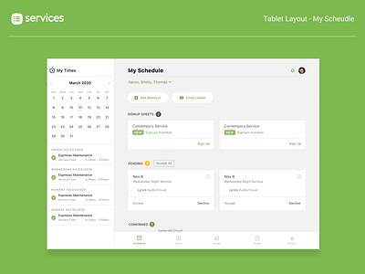 Services mobile (tablet) - My Schedule Overview