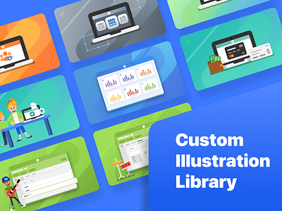 Illustration Library Incoming blob blog card design illustration laptop people post