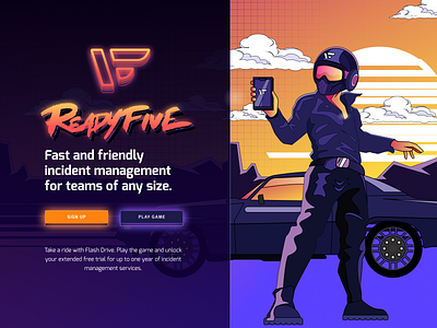 READYFIVE - Gameifying marketing 80s arcade camero car cloud design game gradient icon illustration logo madmax retro sunset typography ui