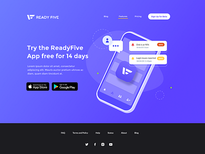 Mobile landing page - Ready Five blob design illustration landing navbar page ui vector web