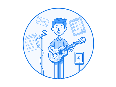 Worship Music clipboard guitar guy icon illustration illustrator ipad mail mic music paper vector