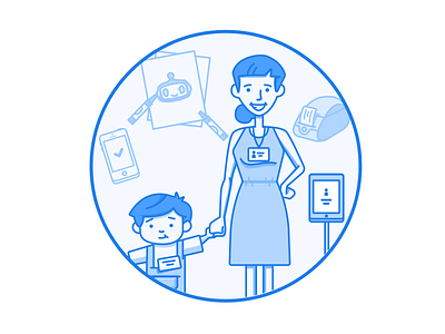 Teacher & Child boy child illustration ipad iphone kiosk paper printer teacher woman