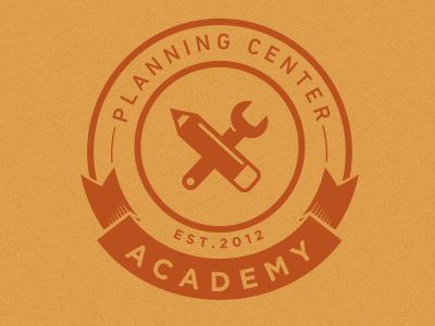 Planning Center Academy Branding banner branding concept crest icon internship logo pencil tools