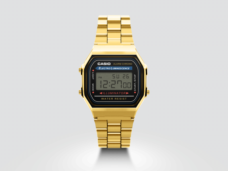 Casio A168w-1 Gold {GIF} casio classic gold mockup watch