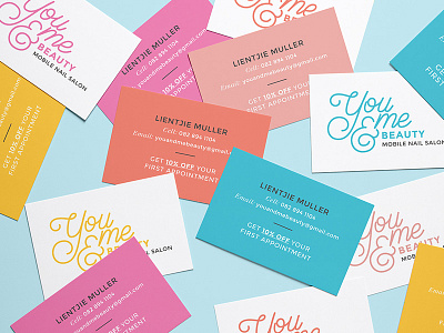 You & Me Beauty branding business cards identity logo