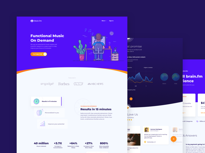 Brain.FM landing page branding design landing landing page logo portfolio relax typography ui ux ui work