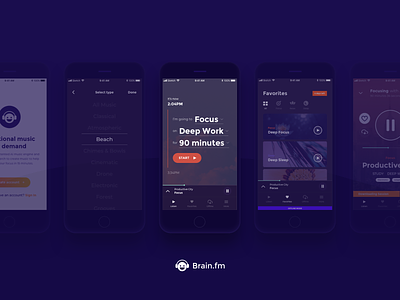 Brain.FM app branding design development music portfolio relax ui ux ui work