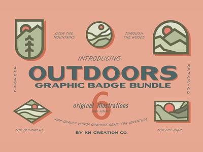 KH Outdoors Graphic Badge Bundle for Creative Market badge design branding bundle color graphic illustration logo design outdoors thick lines