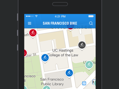 San Francisco app layout bay area bike bike app blue clean flat green interface layout san francisco sf