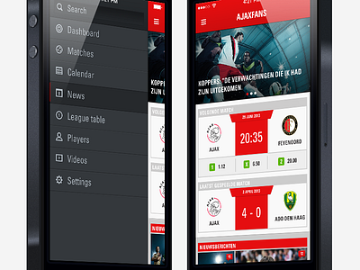 Football app - Dashboard ajax clean dashboard flat football football app ios7 red sidemenu