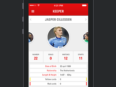 Player profile ajax clean flat football football app ios7 player player profile profile red